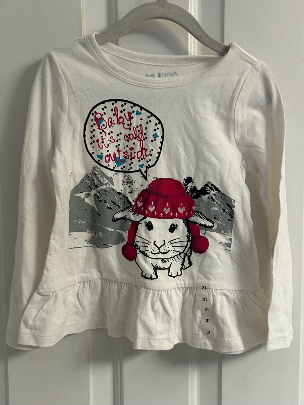 Girls Arizona Jean Company White Long-Sleeve Bunny Tee with Red Hat